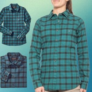 filson • women’s light weight alaskan guide shirt pale blue grey plaid s